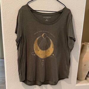 Lucky Brand Olive Green Tee with Gold Crescent Moon Graphic